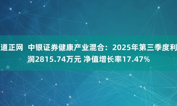 道正网  中银证券健康产业混合：2025年第三季度利润2815.74万元 净值增长率17.47%